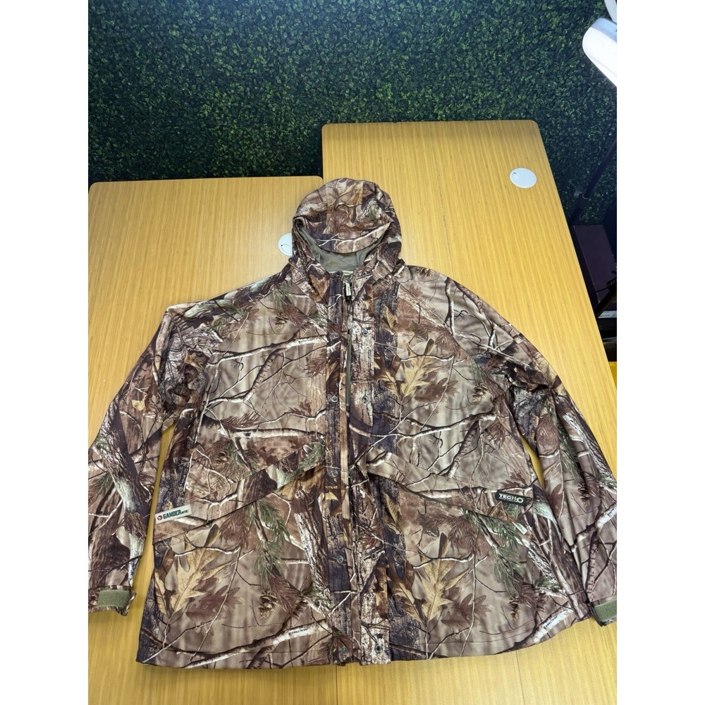 GANDER MOUNTAIN TECh2o MENS WATERPROOF HOODED CAMO JACKET,SZ. 2XL MESH LINED